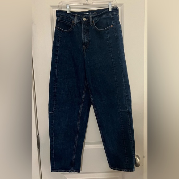 Old Navy Dark Blue High-Rise Barrel Leg Jean 8 TALL - Picture 2 of 3